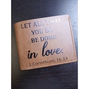 Brown Bifold Wallet Bible Verse Corinthians 16:14 Let All You Do Be Done In Love